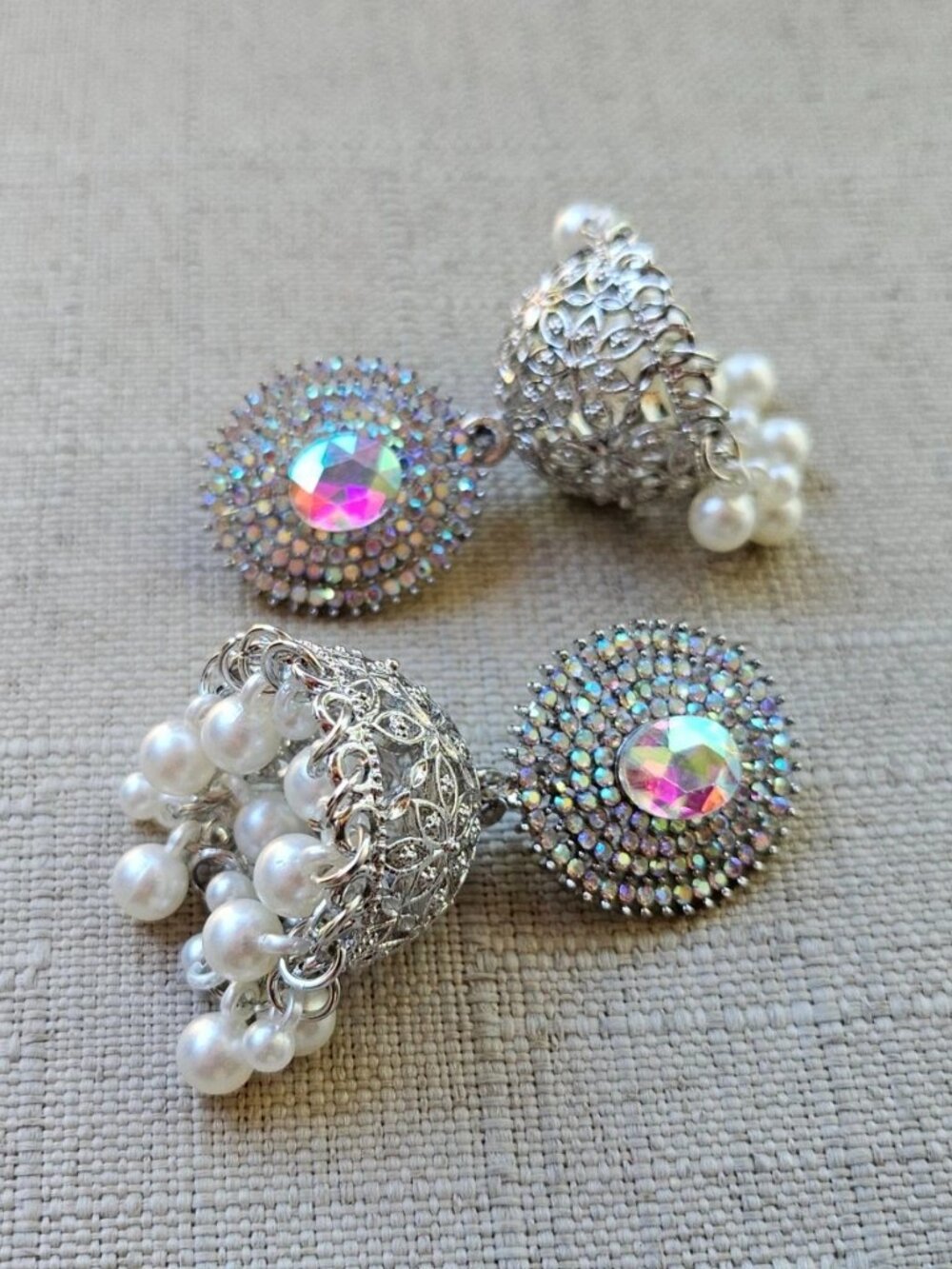 Silver Tone Jhumka Earrings Pakistani Indian Ethnic Earrings Fashion Jewelry New - Picture 7 of 13